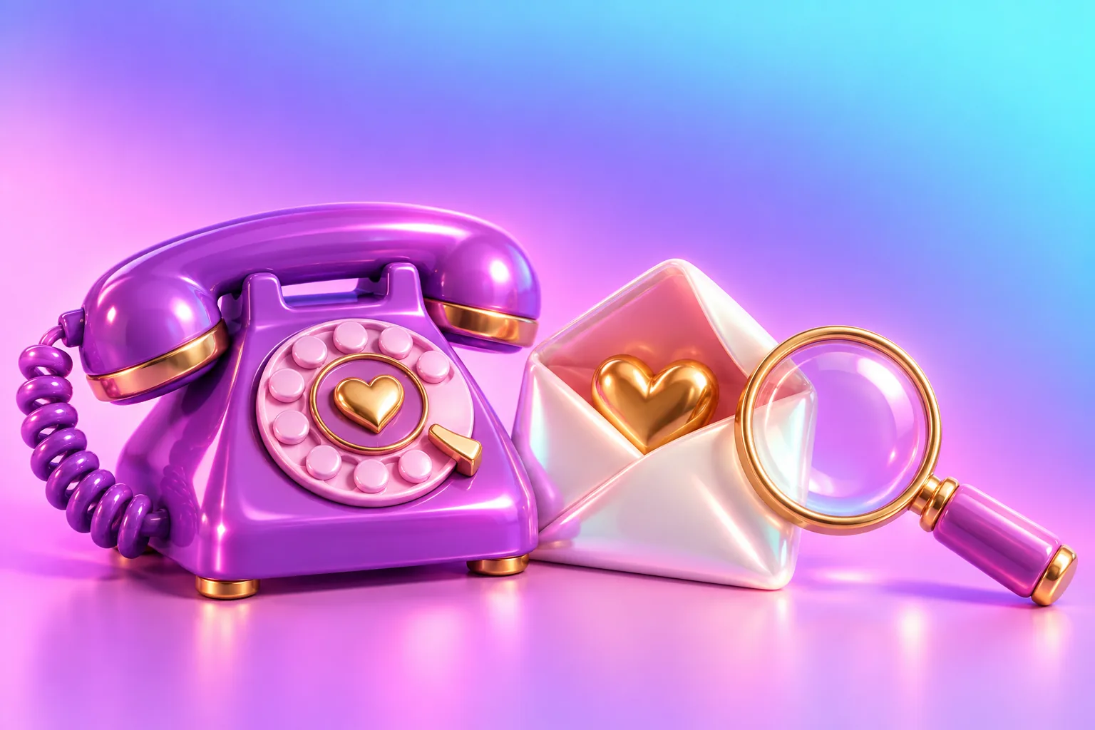 Telephone and a letter with a heart seal