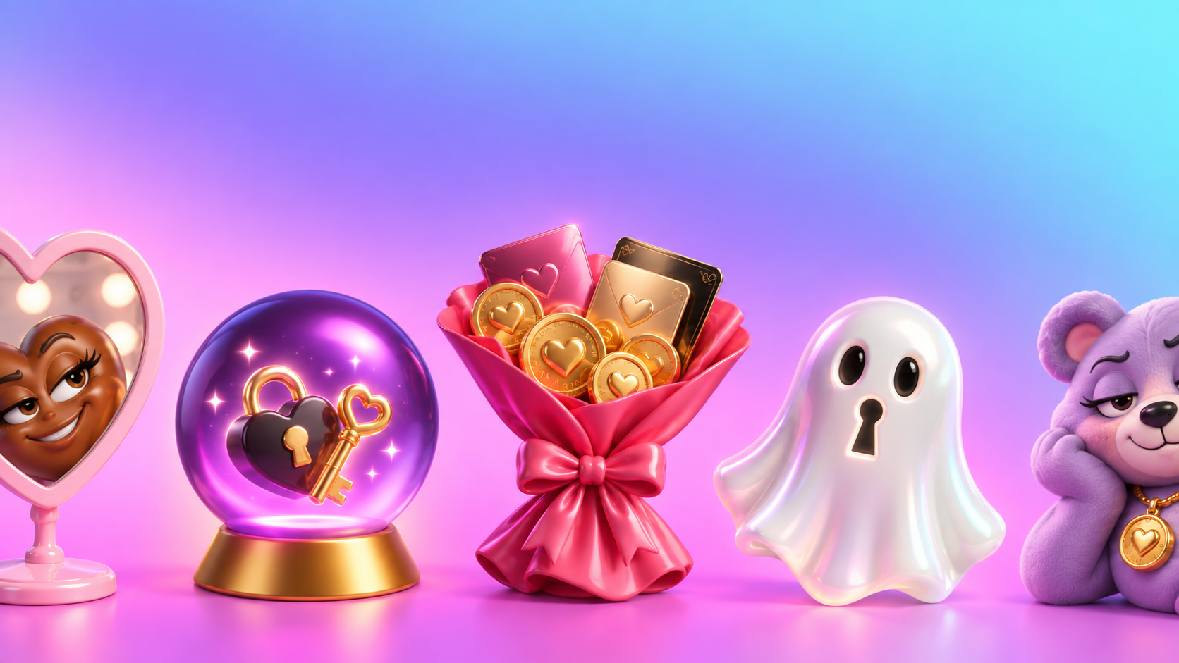 Heart-shaped lock and a bouquet of gifts