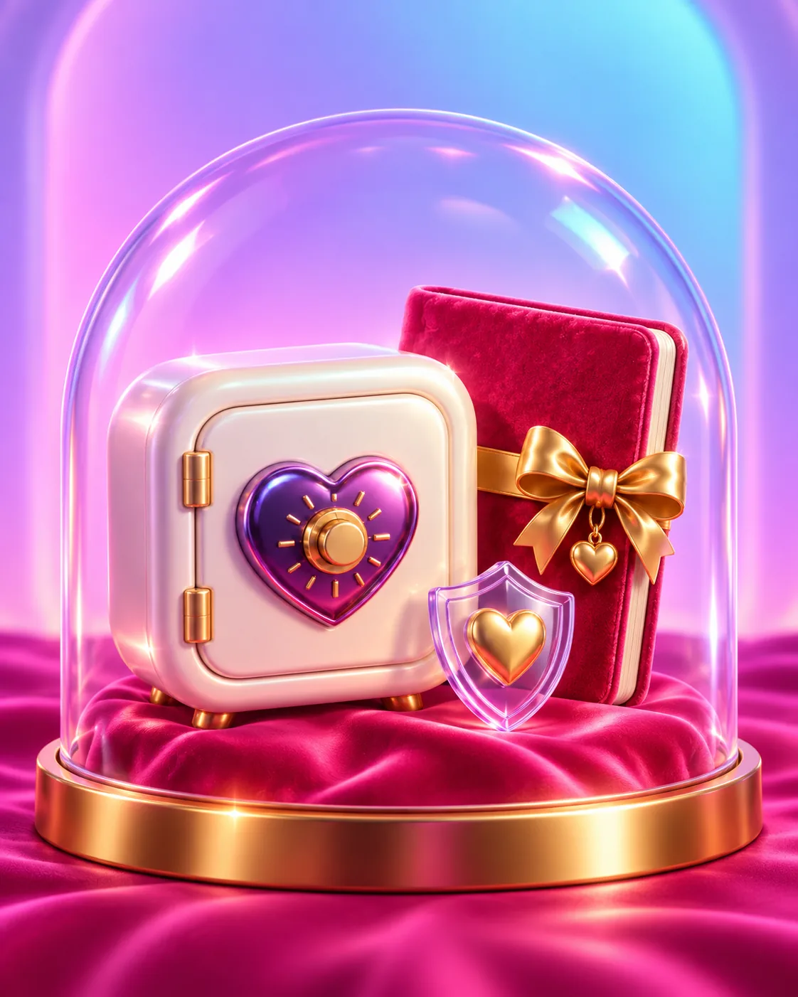 Heart-shaped vault with keys and message symbols
